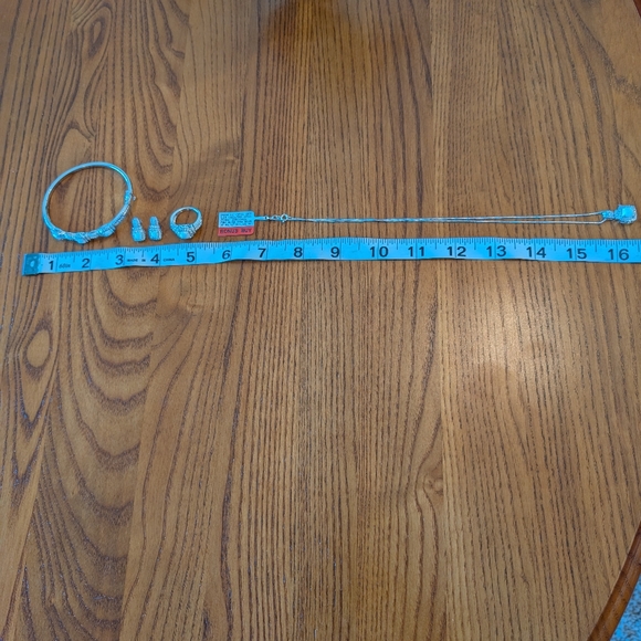 Opal jewelry 5-piece set, silver over brass - NEW - Picture 8 of 12